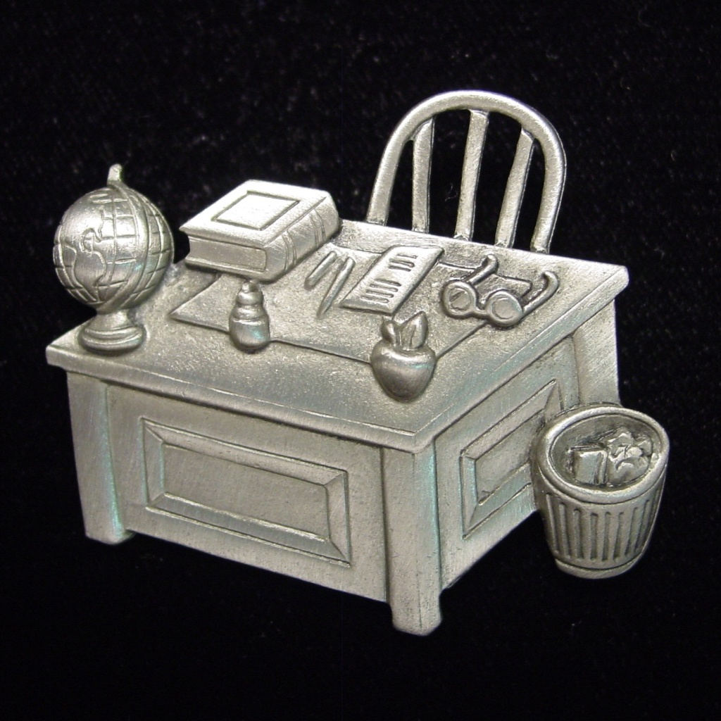 ‘Teacher's Desk With Apple & Globe' Pin Brooch